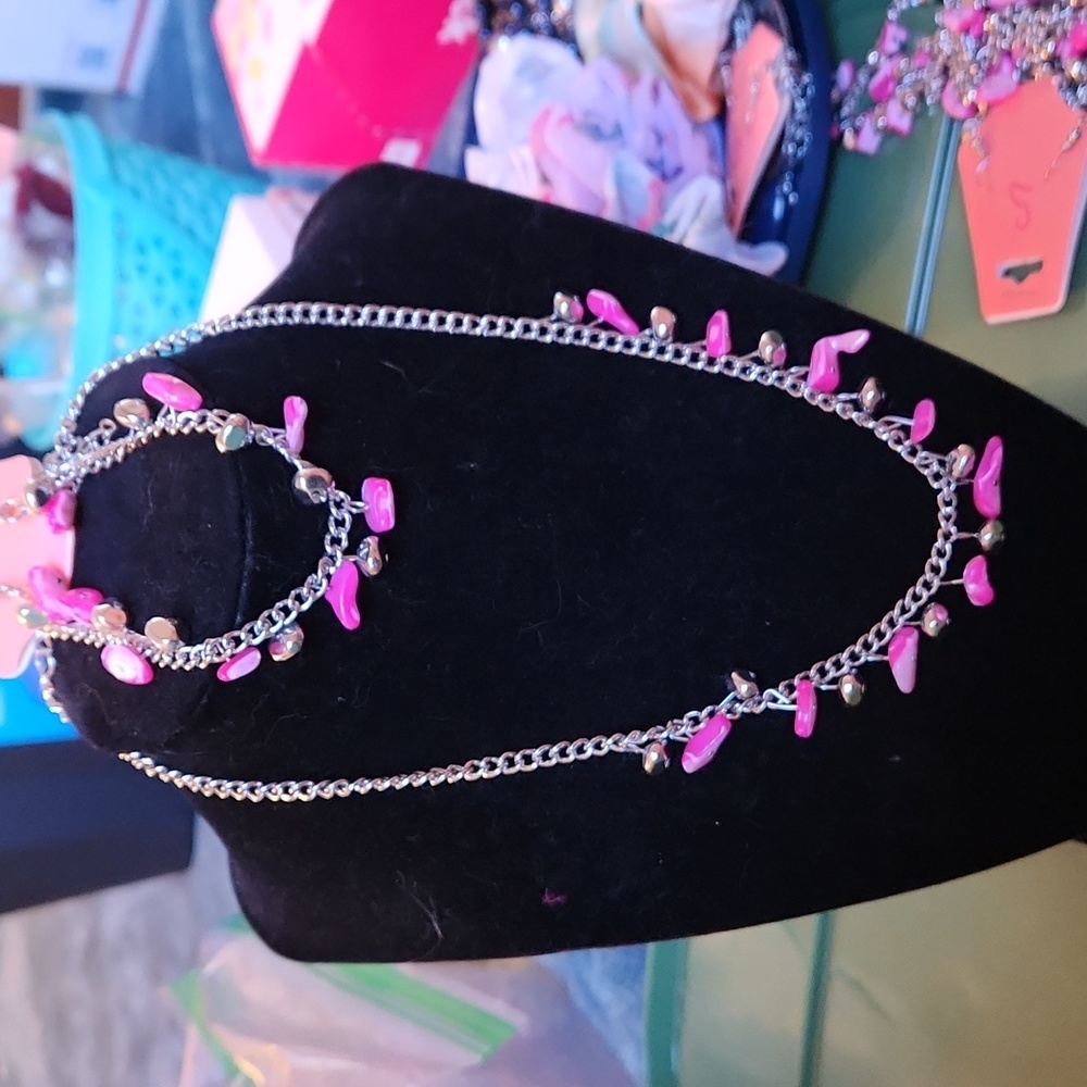 Pink Pebbles Beaded Necklace, Bracelet & Earring Set